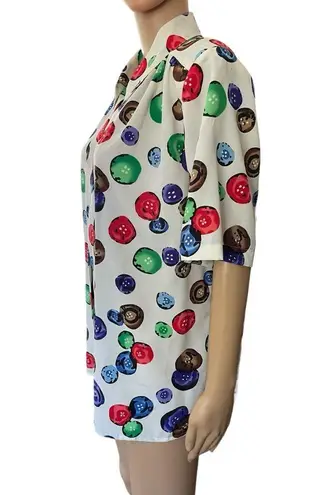 Truffles by YB Vintage 90s Quirky Funky Artsy Sewing Button Print Button Up Top Size L