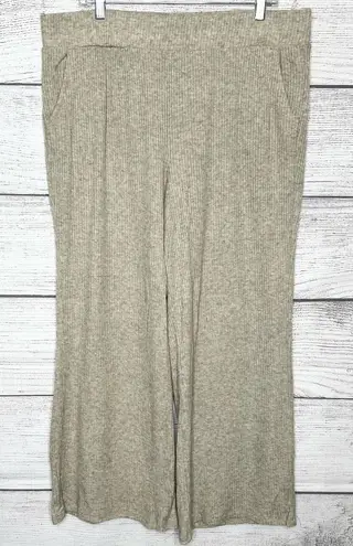 Gaiam Beige Ribbed Knit High Waist Wide Leg Pants Size XXL Yoga Lounge Comfy