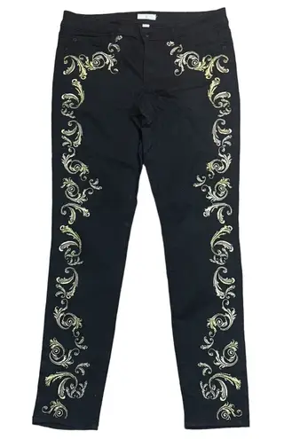 Bisou Bisou Michele Bohbot Womens Jeans Black Mid Rise Embroidered Size 10 EUC