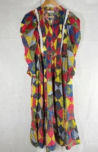 Doen Nicoletta Patchwork Print Organic Cotton Midi Dress Size Medium NWT