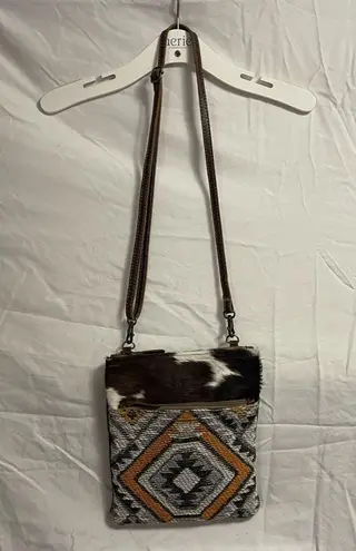Myra Aztec Western Southwestern Hairon Leather Canvas Crossbody Bag Purse NWOT Orange