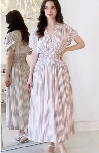 ๐MIRTH๐ Granada Dress ~ Bronze Stripe Print Medium Tan