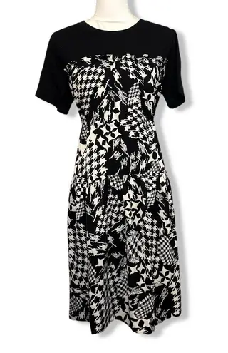 Gracia NWT Black White Shift Midi Dress Houndstooth Crew Neck Short Sleeve New Alabama