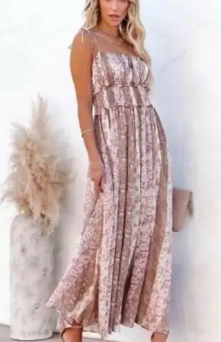 Vici Brown And Pink Floral Maxi Dress Size Medium