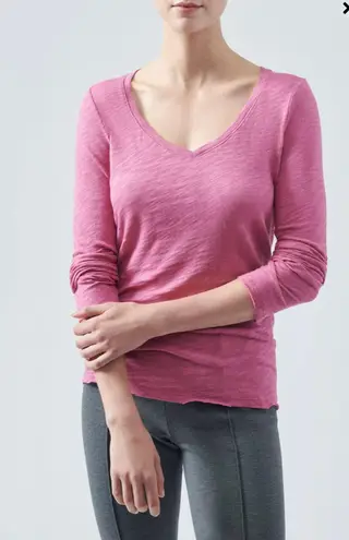 ATM Anthony Thomas Melillo Slub Jersey Long Sleeve V -Neck Tee Pink Gardenia