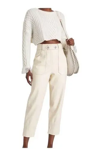 Veronica Beard Ecru Vegan Leather Atala Pants Tapered Leg Women's Size 2 NWT