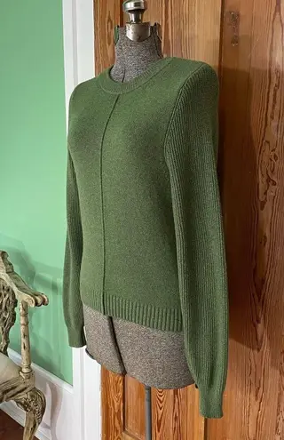 Lilla P Rib Sleeve Cashmere Blend Crewneck Sweater in Wintergreen