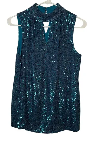 Cable & Gauge Sequin Top Sleeveless Keyhole Party Sparkle S