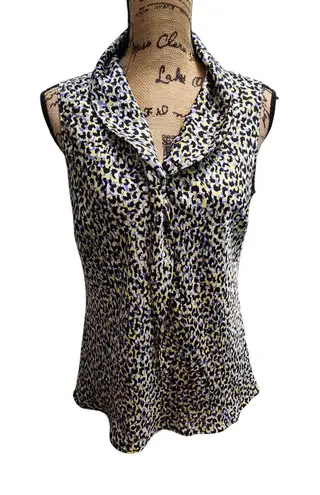 Tahari Petite Leopard Print Sleeveless Blouse Cowl Neck Versatile Top