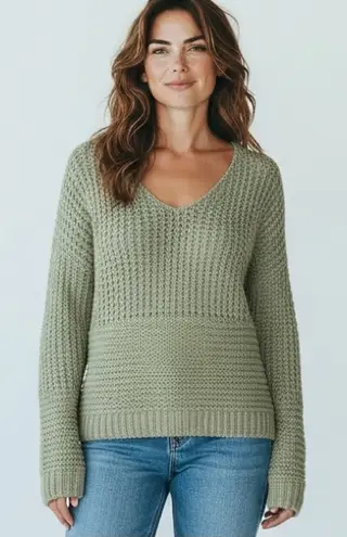 Adyson Parker Alyson Parker NEW Green Knit Sweater V Neck Textured Soft Cozy Stretch Size S - Image 1