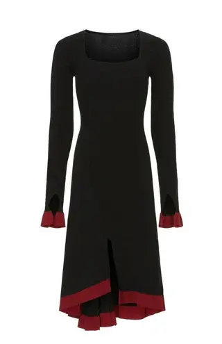 Esteban Cortazar Black Red Square Neck Knit Midi Long Sleeve Sweater Dress Sz M Size M