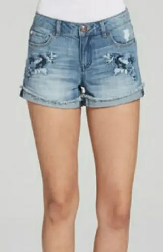 Adam Levine Mid Rise Floral Embroidered Jean Shorts