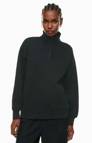Aritzia TNA Cozy Fleece Boyfriend fit 1/4 Zip Sweatshirt black size XS