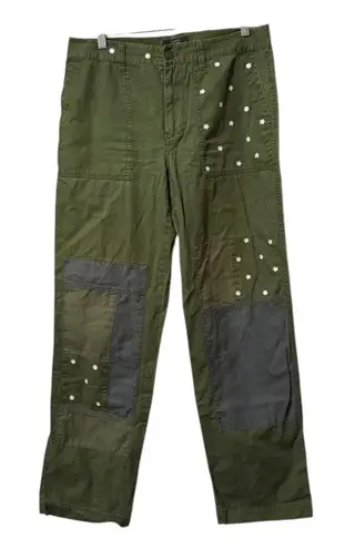 J CREW Embroidered Boyfriend Chino Pants with Patches Women's Green Size 10T