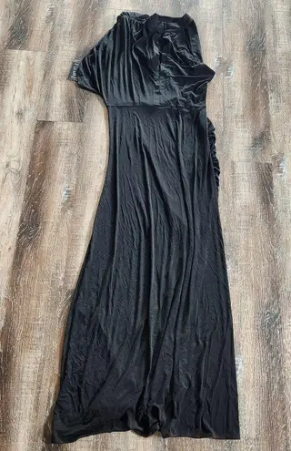 Retrofête Retrofete Dana Dress in Black Size XL NWT One Shoulder Ruched Slit Mock Neck