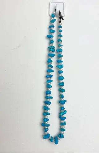 Turquoise Color Bead Nugget Necklace Choker with white pearls Y2K 90s