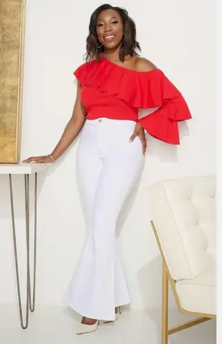 Studio Park x Vanessa Herring White Denim Flare Leg Pants Women's 28W White NWT Size 28