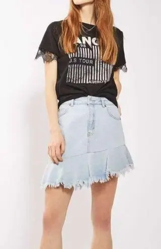 Topshop New  Moto Asymmetrical Raw Hem Denim Skirt Light‎ Wash Womens Size 6