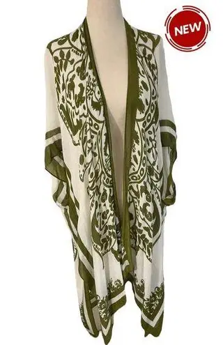 Lovestitch White & Green Cover Up Kimono Women's One Size NWT | 34-28