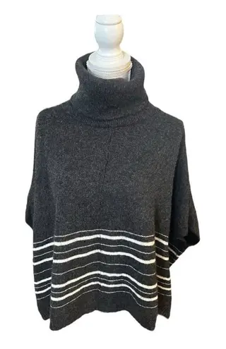 360 Cashmere Gray White Striped Turtleneck Poncho Size Small 100% Cashmere Women
