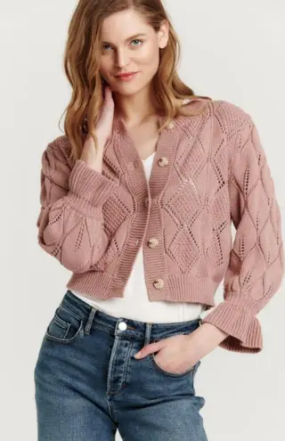 Another Love | Shawn Ruffle Cuff Patterned Knit Cardigan Size Medium Rose Mauve Pink