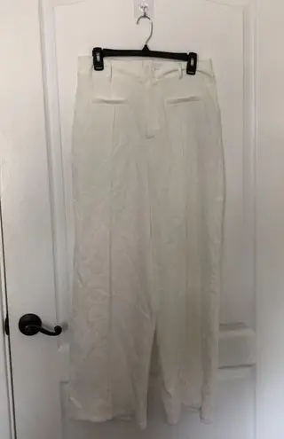 Cider Womens Pants L White Pleated Casual Linen Stretch Wide Pants NWT