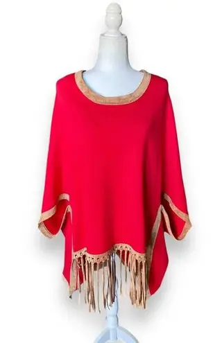 NWOT Tyler Boe Cotton Cashmere Blend Fringe Poncho Red Size undefined