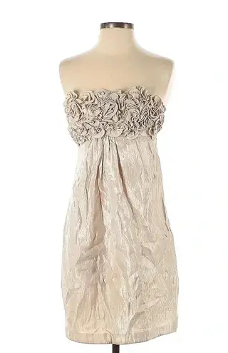 Alexia Admor | Metallic Champagne Rosette Hammered Satin Formal Dress Size XS