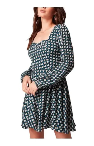 Band of the Free Genevieve Mini Dress Medium Y2K Teal Diamond Long Sleeve NWT Green