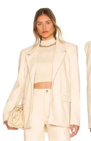 We Wore What Faux Leather Blazer Medium Cream Oversized Quiet Luxury Minimalist