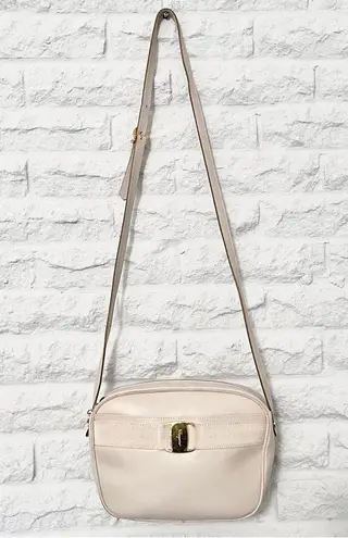 Salvatore Ferragamo Vintage Ivory Bone Leather Signature Crossbody Bag