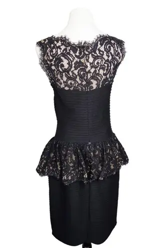 Tadashi Shoji Pintuck Peplum Sleeveless Stretch Sheer Lace Dress Black Medium