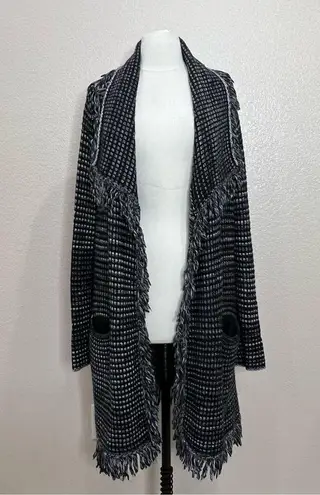 NYDJ  Black Fringed Long Open Front Cardigan XS