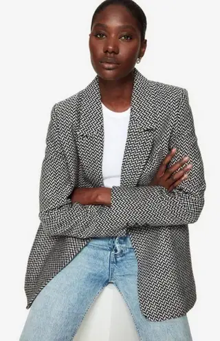 ANINE BING ππ Fishbone Blazer ~ Wool Blend Black & Off-White Print XS