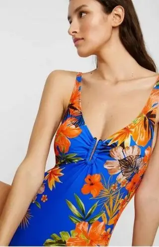 Desigual 💕💕 Cancun One Piece Swimsuit ~ Tropical Blue Floral Pattern NWT