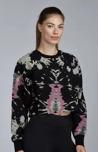Noli Tie Dye Cropped Sweatshirt Black Pink Gray Crew Neck Cotton XS Pullover