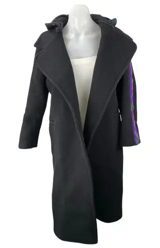 Sandro Womens Black Wool Striped Long Sleeve Hooded Hoodie Long Coat Jacket US 6