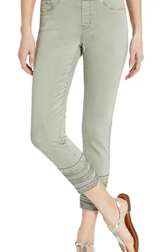 Tribal Womens Jegging Jean Pull on Ankle Embellished in Jungle Sz 4 EUC Green