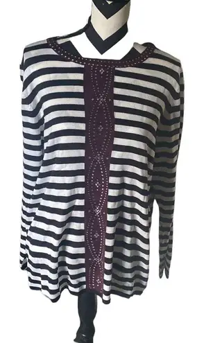 Bonworth {BNWT} ~ ~ striped lightweight sweater with rhinestones down the front