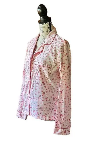 Joie  All Over Heart Novelty Print Button Up Long Sleeve Pajama Top  M - Image 2