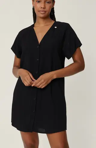 Ekouaer Lounge Casual Black Short Sleeve Button Dress Size Large NWT