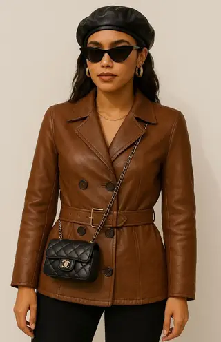 Valerie Stevens Large Vintage Geniune Lamb Leather Brown Womens Jacket