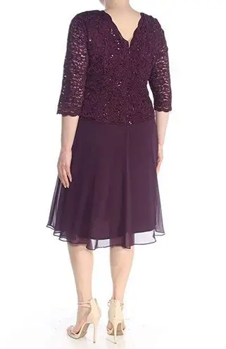 Alex Evenings Womens Size 12 Tea-Length Lace Mock Special Occasion Dress, Deep Plum, Reg $450.15