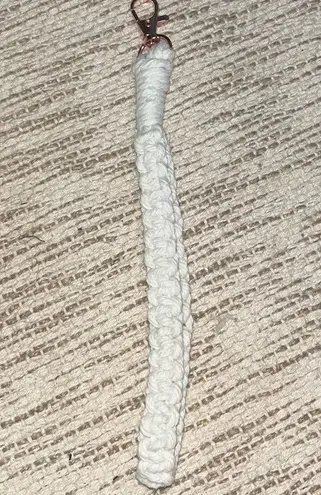 Homemade Macrame Wristlet Lanyard Keychain White