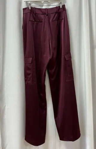 Elie Tahari Satin Pintuck High Waisted Cargo Pants Cordovan Women's Size US 8
