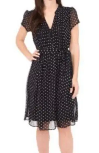 MSK Women 16W Polka Dot Chiffon Knee Length Dress Fit N Flare Black White