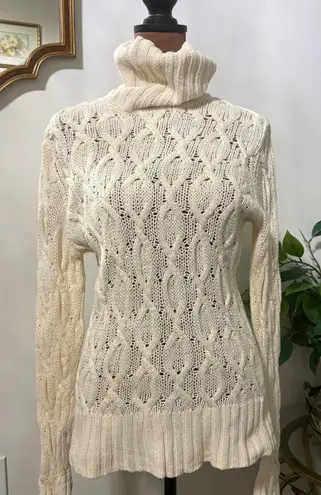 Real Comfort Cream Cable Knit Turtleneck Sweater Womens Medium Knitwear