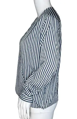 Bishop and Young  Shirt Womens Small Blue White Stripe Surplice Neck Work Casual