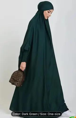 Muslim Robe One Piece Cinch Sleeve Long Dress Prayer Women Hooded Dubai Green
