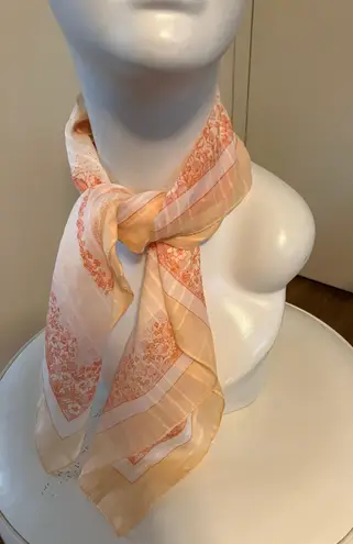 Vintage 1970s Floral Silk Scarf Squares Orang White 24 X 24 Multiple